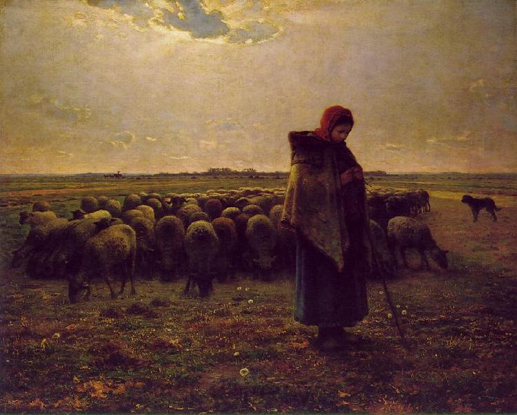 Jean-Franc Millet Shepherdess with her flock Norge oil painting art